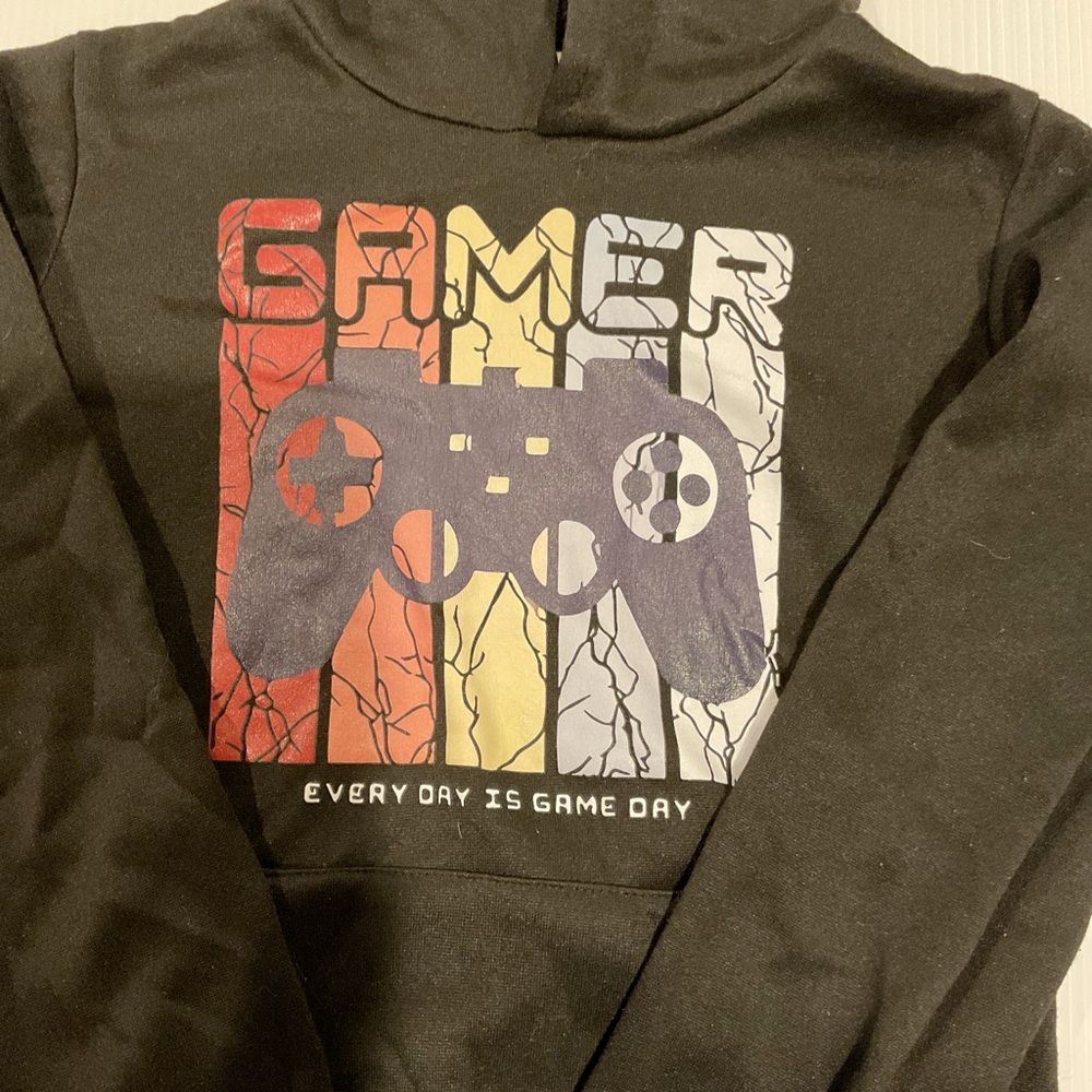 Black Gamer Hoodie with Graphic Print